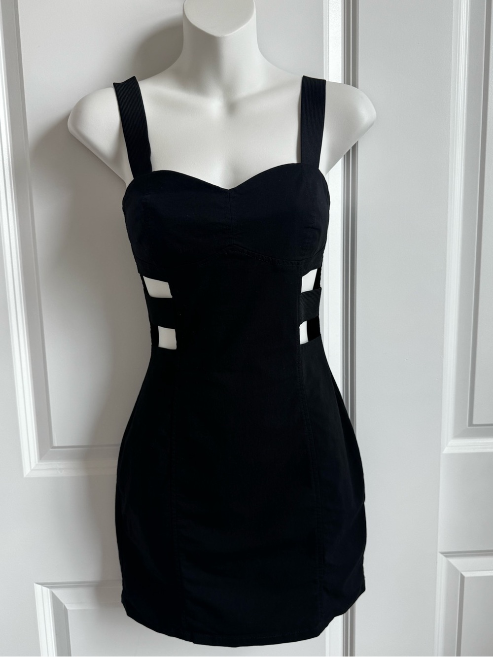 Divided Black Cutout Strap Bodycon Mini Dress
